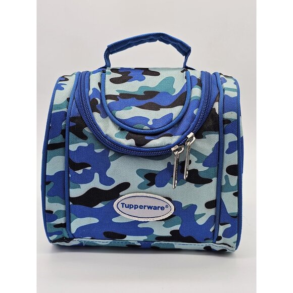 Tupperware Lunch Box Blue Camouflage Lunchbox Cup Container Sandwich Keeper 4 Pc - Picture 7 of 15